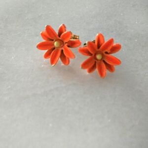 Mode-Art by Arthur Pepper Orange and Yellow Enamel Flower Earrings - Pierced